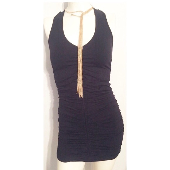 Lk New BEBE Black Bodycon Ruched Dress P/S - Picture 5 of 6